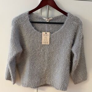 Women's Soft Fuzzy Gray Scoop Neck Sweater